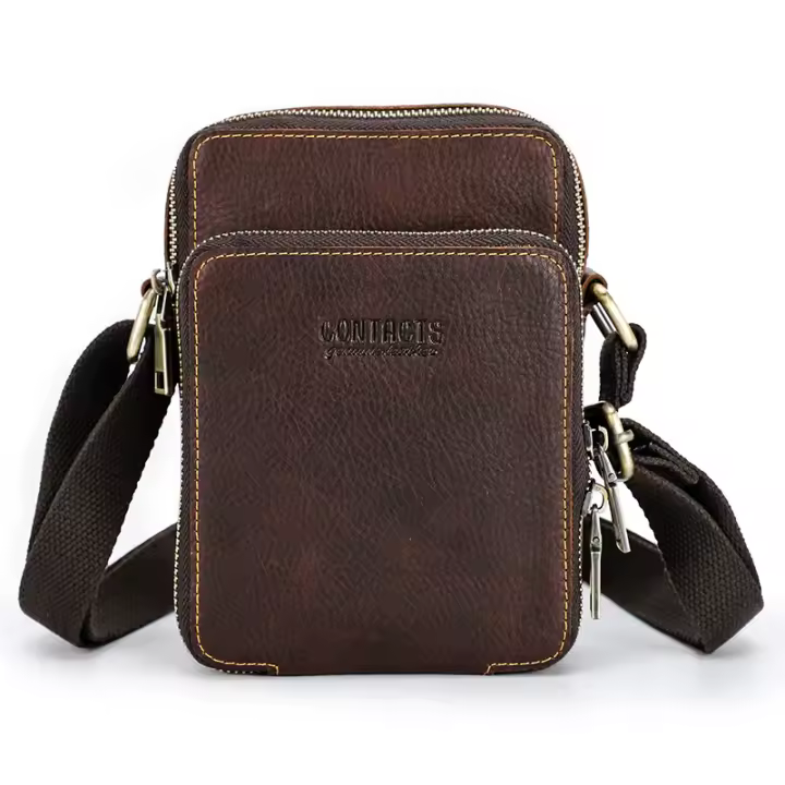 CONTACT'S-Mini bolso cruzado de cuero genuino para hombre, bandolera pequeña informal de viaje para teléfono - 1