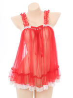 Picardías transparentes sexis para mujer, Top de malla transparente con tirantes y volantes, camisola con ribete de encaje y lazo, lencería, ropa de dormir tentadora para discoteca - details 15