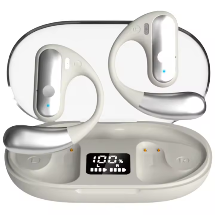 2025 SANLEPUS Auriculares Abiertos, Auriculares Inalámbricos Bluetooth, Auriculares Bluetooth 5.3 con Micrófono HD Pantalla LED Estéreo HiFi, Carga Rápida USB-C, Ajuste Cómodo, Compatible con iPhone Android - 1