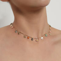 Collar con colgante de flor pintada con esmalte de goteo de temperamento para mujer, collar de lentejuelas de tubo recto con personalidad creativa - details 1