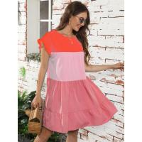Vestido suelto con bloques de color, informal, con mangas con volantes, corte ajustado - details 23