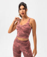 SHINBENE Sujetador Deportivo Largo de Cuello V para Mujer con Estampado de Camuflaje y Junto Incorporado para Yoga Fitness Workout Tamaño XS-XL - details 8