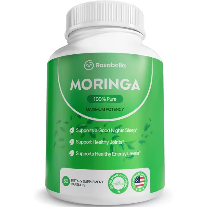 Rosabella Cápsulas Polvo puro de moringa, energía, piel, superalimento para la salud intestinal inmune, rico en antioxidantes, vitaminas esenciales y - 1