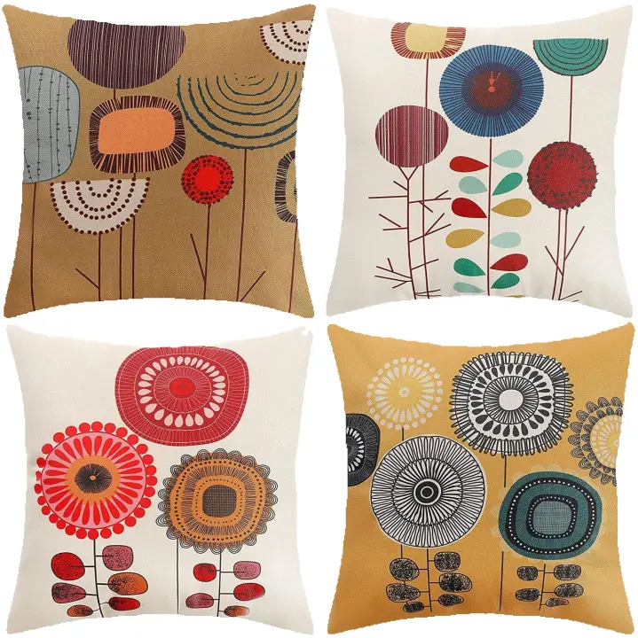 Funda de Cojín de Lino de Algodón para sofá, cubierta de Cojín Suave, decorativa, 4 piezas, 45x45 cm - 1