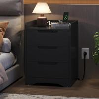 Mesitas de Noche con luces LED y Estación de Carga (2 Tomas AC, 2 Puertos USB) Mesita de Noche Blanca Mesas Auxiliares con 1 compartimento abierto y 2 cajones para Dormitorio Salón - details 19