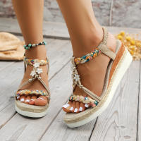 Sandalias de cuña de gran tamaño para mujer, novedad de verano 2025, sandalias romanas informales de playa con banda elástica y suela gruesa para mujer - details 3