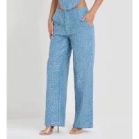 Conjunto de Denim con Lentejuelas BKQU Pantalones de Pierna Ancha y Top de Tanque con Corset sin Correas para Mujeres Outfit de Fiesta de Lujo para Clubes - details 43