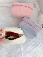 Bolsa de maquillaje de felpa bonita para mujer, bolsas de cosméticos pequeñas de viaje portátiles, bolsa de aseo con cremallera de Color sólido, bolsa de lavado, bolsas de almacenamiento - details 5
