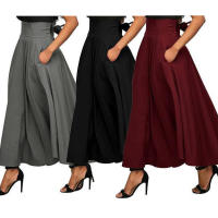 Faldas largas plisadas de cintura alta para mujer, falda de satén acampanada Vintage, Swing completo, informal, elegante, ajustada, para fiesta, otoño - details 0