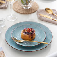 Vancasso BONITA vajilla azul de 18 piezas, juego de platos de cena, platos de sopa, platos de postre, servicio de barro para 6 personas - details 8