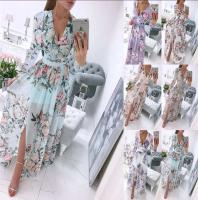 Nuevo vestido de falda completa de estilo bohemio de manga larga de gasa con cuello en V estampado largo de verano - details 0