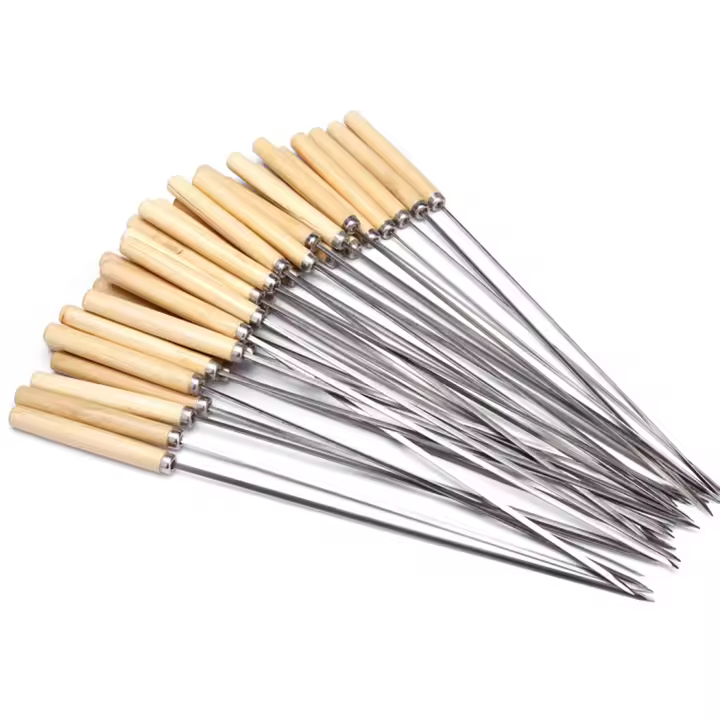 Juego de 20 Palillos para Barbacoa de Acero Inoxidable con Mango de Madera - 1