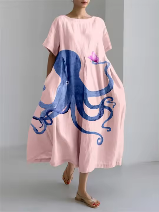 Vestido de cuello redondo para mujer, moda urbana Harajuku, falda holgada informal y cómoda con estampado fresco y elegante para mujer - 1
