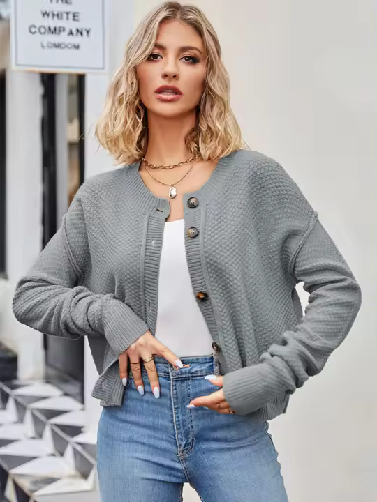 Cárdigan de punto retro para mujer, chaqueta holgada con botones, a la moda, Otoño/Invierno, 2023 - 1