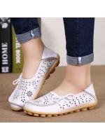 Mocasines de mujer de cuero genuino, zapatos planos a la moda con pajarita, Tenis para mujer, zapatos huecos de enfermera, calzado sin cordones de talla grande - details 1