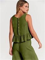Conjunto casual de verano para mujer, top sin mangas plisado y pantalones cortos de pierna ancha - details 44