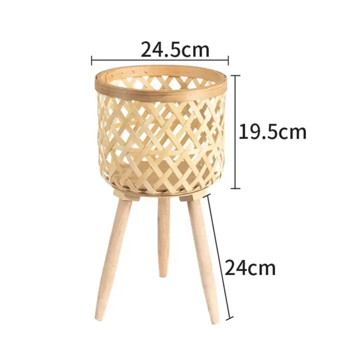 Maceta de flores tejida de bambú hecha a mano con soporte, cesta de suelo tejida de paja, taburete con patas - 1
