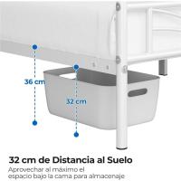 Cama Individual con Espacio Bajo Marco Metal Altura 32 cm Cama Individual con Cabecera para Colchón de 90 x 190 cm Blanco - details 14