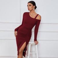 Vestidos de punto para mujer Vestido midi de manga larga con hombros descubiertos y abertura en promoción elegante y elegante - details 4