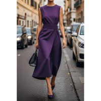 Vestido largo casual de moda con cuello redondo sin mangas para mujer, verano 2025 - details 4