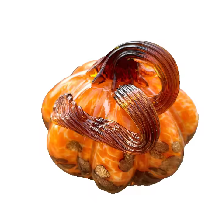 Adornos artesanales de cristal nórdico simples y moderno, decoración de Halloween, calabaza Irregular, mesa de salón, adornos decorativos artísticos, naranja y dorado - 1
