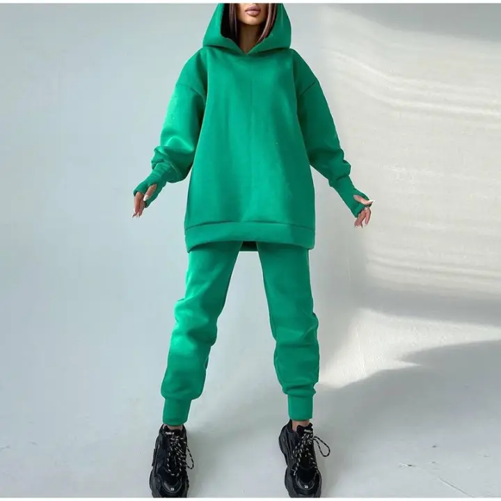 Suéter con capucha informal para mujer, jersey deportivo de lana de dos piezas, pantalones tipo araña, ropa deportiva - 1