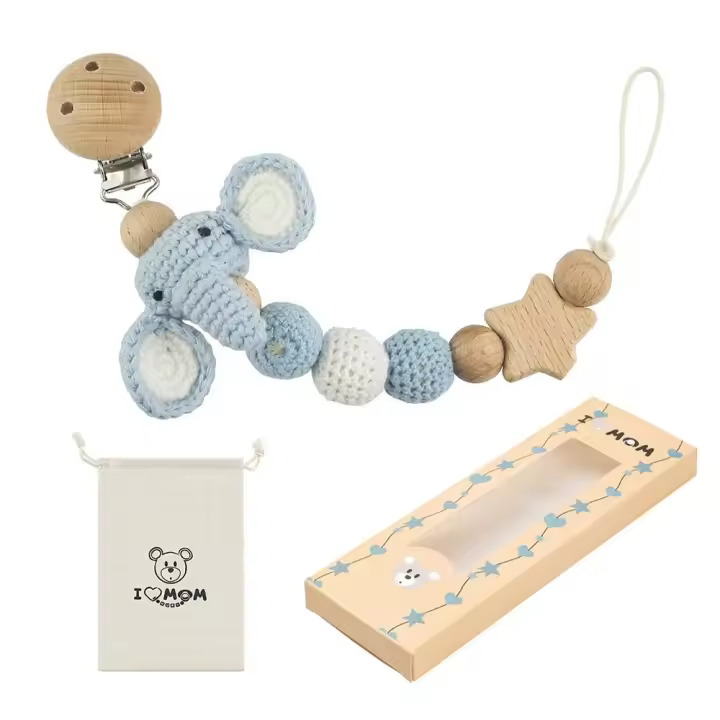 Portaclips de Chupete de Madera de Haceda con Bolsa de Almacenamiento Soporte de Chupete de Animal de Dibujos Animados para Bebés Productos Normales - 1