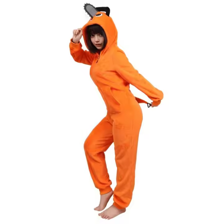 WENAM-Mono de motosierra para adultos, ropa de dormir de franela con bolsillos, dibujos animados, para hombre, Denji - 1
