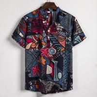 Camisa de lino de manga corta para hombre, camisa de flores de estilo étnico indio, novedad de verano, 2019 - details 24