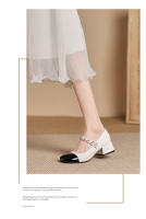 Zapatos de tacón medio para mujer, cómodos, de 3cm, bloque de color blanco y negro, zapatos Mary Jane con punta cuadrada - details 5