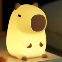 Bonita luz nocturna de silicona de capibara de dibujos animados, lámpara de noche regulable de 2 engranajes, lámpara de noche para dormir recargable por USB para decoración de dormitorio de niños - details 5