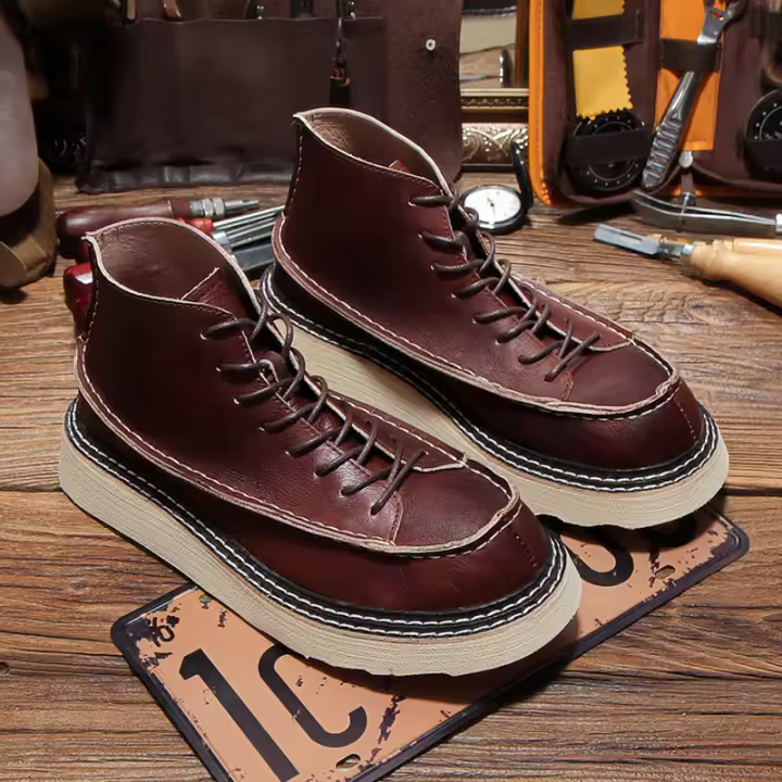 Botas de hombre de caña alta, botas de hombre de cuero retro casual, zapatos de cuero herramientas - 1
