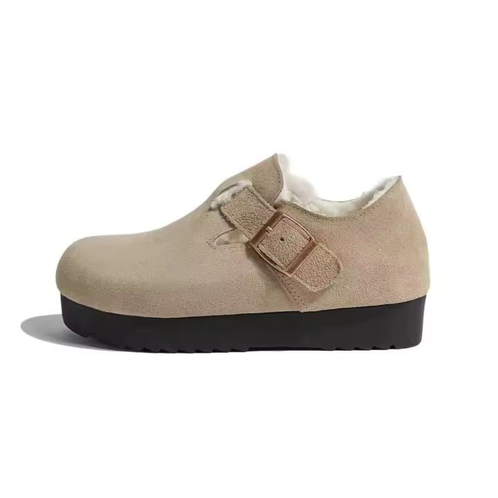 Zapatos de nieve de gamuza de suela gruesa de invierno de felpa para mujer para mulas al aire libre, zuecos de madera esponjosos suaves y cálidos para mujer - 1