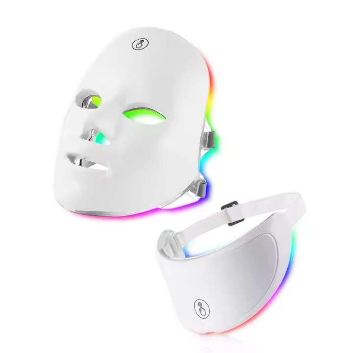 Máscara de terapia de luz roja Led Facial con cuello, 7 colores, para estiramiento de la piel, levantamiento, antienvejecimiento, bioluz, blanqueamiento de belleza para el hogar - 1