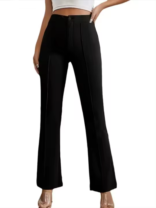 Mujeres elegantes de cintura alta, pantalones de vestir, pantalones lisos de pierna recta para - 1
