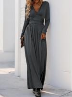 Elegante Vestido Largo de Encaje con Cuello en V Color Sólido para Mujeres - details 4