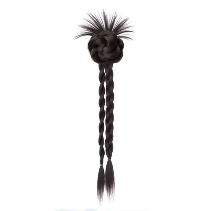 Peluca con moño de flores sintéticas, extensiones de cabello con Clip, trenza torcida, cola de caballo, moño rizado Natural y esponjoso - 1