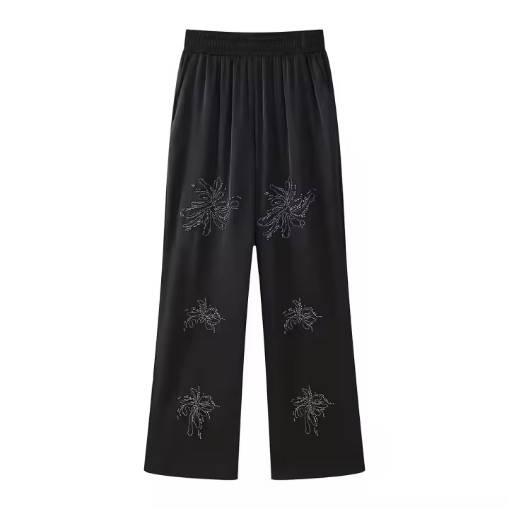 Conjunto de Moda para Mujeres OUWU Camisa de Manga Larga, Pantalones Rectos, Top de Encaje, Pantalones Sueltos - 1
