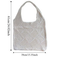 Bolso de mano tejido de punto con huecos para niña, bolso de playa informal de gran capacidad, bolso de compras de Color sólido a la moda para verano - details 0