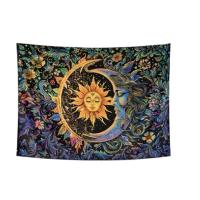 1 tapiz de sol y luna, tapiz floral misterioso, tapiz estético retro de pared de plantas florales de estilo hippie - details 0