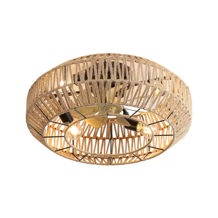 Ventilador de Techo Boho con Ratán 22 Pulgadas, 6 Velocidades, Control Remoto, Luz, Inversible, Para Sala de Estar - 1