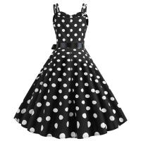Vestido midi retro de fiesta con estampado de lunares, tirantes finos y cinturón para mujer - details 4