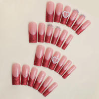 Uñas postizas largas de color rosa con purpurina roja, decoración de uñas naturales irrompibles, uso simple para combinar con vestido de chica caliente - details 1