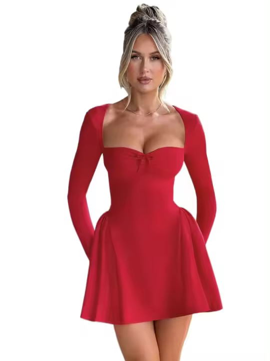 Vestido Mini de Manga Larga para Mujer Estilo Vintage Curvy Full Aestético Harajuku - 1