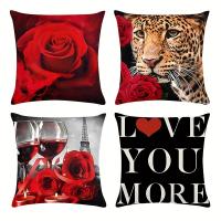 Funda De Almohada Impresa Para El Día De San Valentín, 4 piezas, Adecuada Para Sofá Cama, Sala De estar - details 0