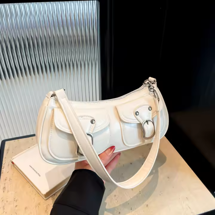 Bolso de Hombro Retro para Mujer 2025 Diseño de Doble Bolsillo con Hebilla de Cinturón - 1