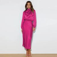Primavera Verano nuevo vestido de manga larga de satén de gama alta vestido de noche elegante para mujer ropa de fiesta vestidos de celebridades - details 33