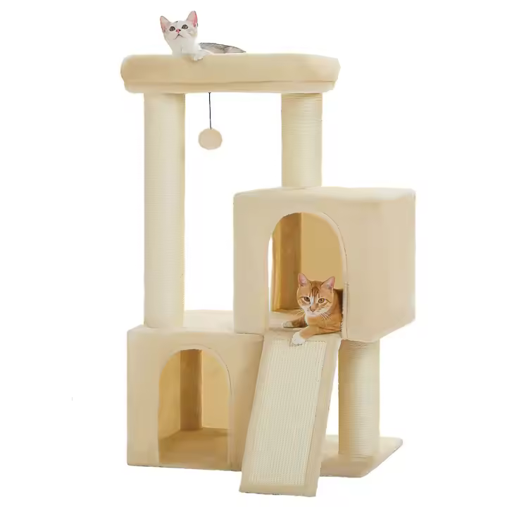 PAWZ Roda Árbol para gatos de varios niveles con poste rascador grueso, dos condominios grandes, torre para gatos de interior, almohadilla rascadora para gatos, casa cama para gatitos, juguetes para gatos - 1