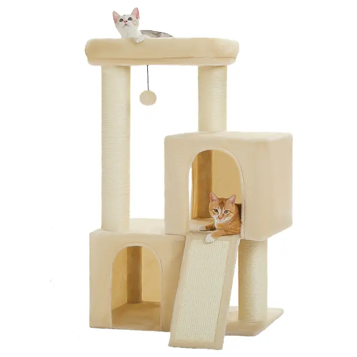 PAWZ Roda Árbol para gatos de varios niveles con poste rascador grueso, dos condominios grandes, torre para gatos de interior, almohadilla rascadora para gatos, casa cama para gatitos, juguetes para gatos - 1