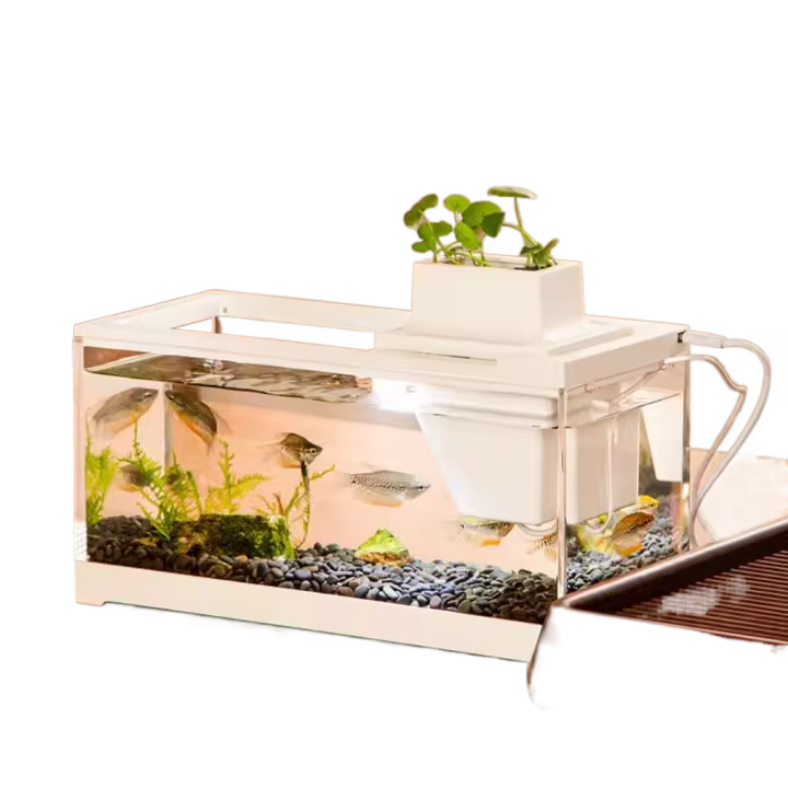 Mini pecera de escritorio con luz LED, bomba de agua, caja de peces de acuario silenciosa, filtrado transparente, Micro paisaje, pecera - 1